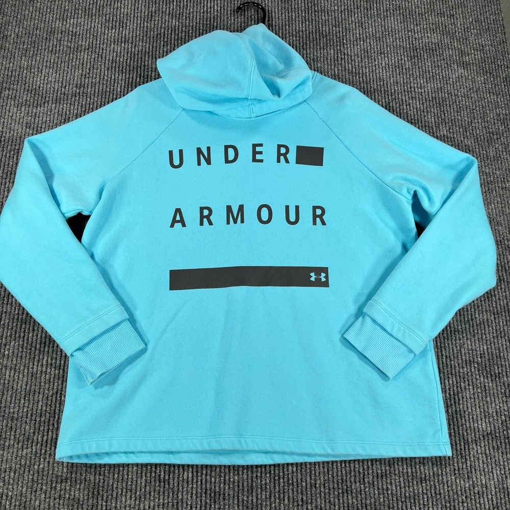 Under Armour Hoodie Sweatshirt Womens Large Blue Long Sleeve Loose Fit Fleece